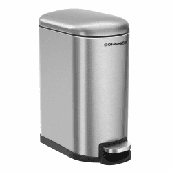 SONGMICS Abfalleimer aus Metall, 10 l, kompakt, mit Pedal, herausnehmbarer Inneneimer und Griff, sanfter Verschluss, Silber LTB10NL Grau