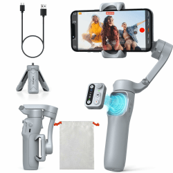 hohem iSteady X3 SE Gimbal Smartphone, 3-Achsen Gimbal Stabilisator, leichtes & faltbares Design mit abnehmbarem Fernbedienung, 11-Stunden-Akku, ideal für Vlogging, Selfies und Reisen, Grau