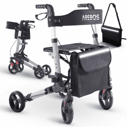Arebos Leichtgewicht Rollator Aluminium | Reiserollator 6-fach höhenverstellbar | Faltbar | Inkl.Stockhalter und abnehmbare Einkaufstasche | Gehwagen Laufhilfe Gehhilfe mit Feststellfunktion | Schwarz