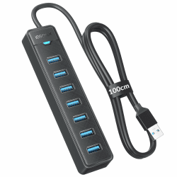 iDsonix 7-Port USB 3.0 Hub - USB Verteiler Multiport Adapter mit 1M Kable, USB 3.0 5Gbps Data, 5V 3A Type-c Port, USB Hub Splitter für PC, Laptop, MacBook und mehr 3.3Ft（100cm）