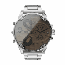 Diesel Mr. Daddy Uhr für Herren, Multifunktionswerk mit Silikon-, Edelstahl- oder Lederarmband 57MM Silberton und Braun