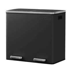 SONGMICS Mülleimer, Abfalleimer, Mülltrennsystem mit 2 Fächern, Treteimer für die Küche, x 24 L, Softclose, Inneneimer aus Kunststoff, Fußpedalen und Handgriffen, schwarz LTB48BK, 58.5 32 54.5 cm Tintenschwarz 2 x 24 L