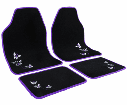 WOLTU Universal Auto Fußmatten Teppich Stickerei Butterfly Lila/Schwarz AM7140