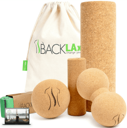 BACKLAXX ® Faszienrolle Set aus Kork – Faszienball und Massageball, Faszienrolle Wirbelsäule, Faszienrolle klein, Faszienrolle Fuß, Faszien Duoball - schadstofffrei, antibakteriell inkl. Videos 4er