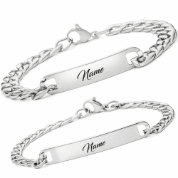 BAVELA Partnerarmbänder mit Gravur | Personalisierte Armbänder | Partnerarmband für Paare | Pärchen Armband | in Silber und Schwarz | Armband mit Gravur 2 Armbänder