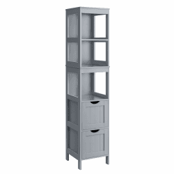 VASAGLE BBC066G02 Badezimmermöbel, Standfußmöbel, Kommode mit 2 Schubladen, 3 offene Fächer, für Badezimmer, Wohnzimmer, Küche, Taubengrau 3 Compartiments (141,5H cm) Taubengrau