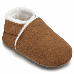 IceUnicorn Krabbelschuhe Baby Winter Krabbelschuhe Gefüttert Plüsch Hausschuhe Baby Lauflernschuhe Warm Weiche Leder Babyschuhe 6-12 Monate Kastanien Plüsch