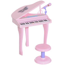 HOMCOM Kinder Klavier Mini-Klavier Piano Keyboard Musikinstrument MP3 USB inkl. Hocker 37 Tasten Rosa