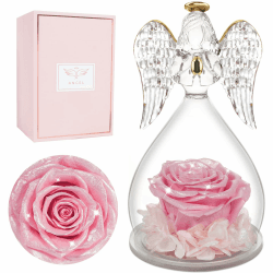 Miofula Ewige Rose Engel Figur Geschenke für für Frauen, Geburtstagsgeschenk für Mama, Ewige blume Engel Glaskuppel, Echte Rose Geschenke für Mutter Oma Freundin zum Weihnachten Valentinstag Muttertag Glänzendes Pulver