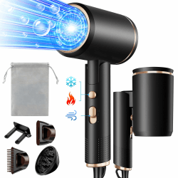 Vbrisi Föhn,Fön,2400W Klappbar Ionen Haartrockner, Schnelltrocknen Hair Dryer, Profi Reisefön mit Heiß-/Kalttaste, 3 Heiz,3 Geschwindigkeiten,AC Motor Salon Haarföhn mit Diffusor & Aufbewahrungstasche Schwarz
