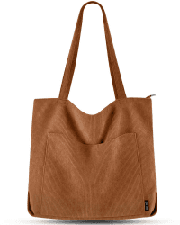 Prite Handtasche Damen Tote Bag Shopper Groß Umhängetasche Cord Beuteltasche Stofftasche für College Schule Arbeit Reisen Einkaufen (Braun)