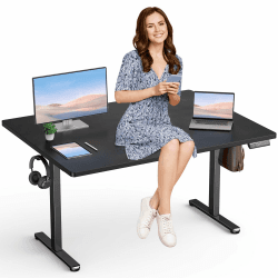Höhenverstellbarer Schreibtisch Elektrisch, Stabil Kein Schütteln Solide Stahlgestell, Ergonomischer Steh-Sitz Verstell Computertisch, One-Touch-LED Anzeige mit 3 Memory Funktion, 140x60cm, Schwarz 140*60 cm Schwarz