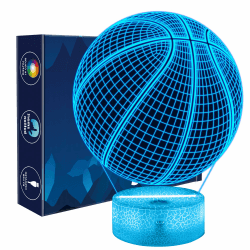 Basketball Geschenke für Jungen, Basketball 3D Nachtlicht, 3D Optische Täuschungs Lampe, 16-Farbig Dimmbar und Fernbedienbar, Geburtstag Weihnachtsgeschenke für Mädchen Wohnzimmer Schlafzimmer Farbe 5
