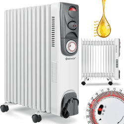 KESSER® Ölradiator Elektrische Heizung mit 13 Rippen 2500W Öl Radiator Elektroheizung Mobil Timer Lüfter Abschaltautomatik stufenlose Temperaturregelung Überhitzungsschutz, Weiß 13 Rippen - 2500 Watt Weiß