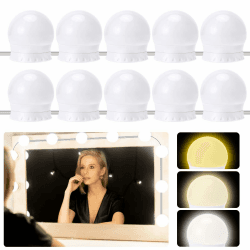 Auauraintt 10 Led Spiegelleuchte Dimmbar Hollywood Lichter, 3 Farbe Justierbare Schminktisch Leuchte, Makeup Lampe, Geeignet für Schminkspiegel, Ankleidezimmer-Badezimmerspiegel[Energieklasse F]