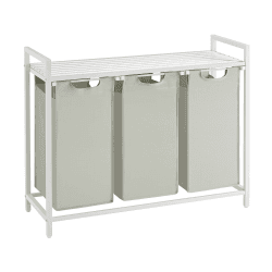 VASAGLE Wäschekorb 3 Fächer, Wäschesammler mit Ablage, Wäschebox, Wäschesack aus Oxford-Gewebe ausziehbar abnehmbar, Metallrahmen, 3 x 38 L, 92,5 x 33 x 72 cm, weiß BLH301W01 Weiß 114 L