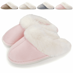 Hausschuhe Damen Herren Winter Plüsch Warm gefüttert Hausschuhe Pantoletten Bequeme rutschfeste Flache Slippers 36/37 EU Pink