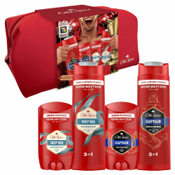 Old Spice Fußball-Waschbeutel Geschenkset für Männer mit Deostick und Duschgel Captain, und Deostick und Duschgel Deep Sea