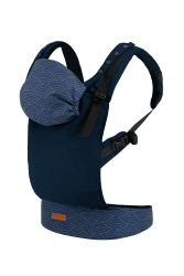 MOMI COLLET Babytrage ab 3. Lebensmonat, für Babys und Kleinkinder bis max. 20 kg Körpergewicht, mit Kapuze und einer Köpfchenstütze für das Baby, optimale Anpassung mit 6 Einstellpunkten, Flow NAVY