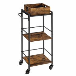 VASAGLE Servierwagen, Küchenwagen, abnehmbares Tablett, mit verstellbaren Füßen und Rollen, Küchenregal, Stahlrahmen, 30 x 34,7 x 86 cm, Industrie-Design, vintagebraun-schwarz LRC062B01 Vintagebraun + Schwarz 30T x 34,7B cm