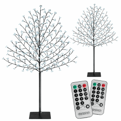 Monzana® Kirschblütenbaum 180cm 2er Set mit je 200 LED Fernbedienung Außen IP44 Innen Timer Künstlich Groß Deko Weihnachten Kirschbaum Kaltweiß Blau 2er Set 180cm (kaltweiß)