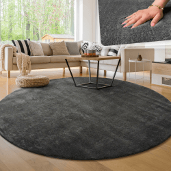 Paco Home Waschbarer Teppich Wohnzimmer Schlafzimmer Kurzflor rutschfest Flauschig Weich Moderne Einfarbige Muster, Grösse:160 cm Rund, Farbe:Anthrazit 160 cm (Rund) Anthrazit