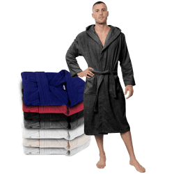 Twinzen Bademantel Herren - XS, S, M, L, XL, XXL, XXXL - 100% Baumwolle (350g/m²) OEKO-TEX® Zertifiziert - Bademantel mit Kapuze, 2 Taschen, Gürtel Dunkelgrau 3XL