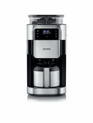 SEVERIN Filterkaffeemaschine mit Edelstahl-Mahlwerk und Thermokanne, feinste Mahlung und individuell auswählbarer Mahlgrad, 1000 W, für bis zu 8 Tassen / ca. 1 Liter, Schwarz, KA 4814 LED Touch-Display, Blooming-Funktion und Perfect-Grind Technologie