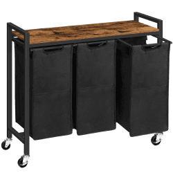HOOBRO Wäschekorb 3 Fächer, Wäschesammler mit Ablage, Wäschebox, Wäschewagen, 3 x 39,8 L, Wäschesack aus Oxford-Gewebe, 84 x 33 x 74,5 cm, Vintagebraun-Schwarz EBF38XY01G1 Dunkelbraun + Schwarz