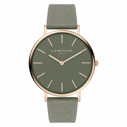 Liebeskind Analog Quarz Armbanduhr mit Lederarmband Grau-ip Roségold Single
