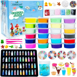 DIY Slime Fluffy Kit - 24 Farben Schleim Kit für Mädchen Jungs Spielzeug mit 48 Glitter-Pulver, klares Schleim-Zubehör für Kunsthandwerk für Kinder, lufttrockenen Lehm, Fruchtscheiben und -werkzeug 24 colors slime kit