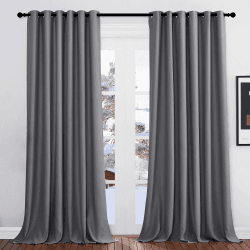 PONY DANCE Extra Breite Gardine Grau Blickdicht Verdunklungsvorhänge Ösenvorhang 2er Set H 260 x B 200 Thermovorhänge Kälteschutz Wohnzimmer Gardinen Modern Thermal Blackout Curtains H260 x B200 cm (2er Pack) Grau