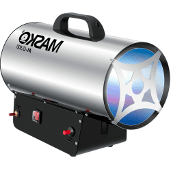 Masko® Gasheizgebläse Gasheizer Heizkanone Gasheizstrahler 30 KW Bauheizer Gas Heizgerät heizstrahler Heißluftgenerator inkl. Gasschlauch & Druckminderer Heizgebläse für handelsübliche Gasflaschen 30 KW Silber
