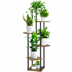 YOCOMEY 6-Tier Hölzern Blumenregal Pflanzenregal, Mehrstöckig Blumenständer Pflanzenständer Blumenbank Blumentreppe Pflanzentreppe Standregal für Innen Garten Balkon Deko(Schwarz) 6 Tier, Schwarz