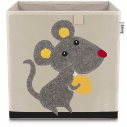 LIFENEY Aufbewahrungsbox Kinder mit Maus Motiv I Spielzeugbox mit Tiermotiv passend für Würfelregale I Ordnungsbox für das Kinderzimmer I Aufbewahrungskorb Kinder Maus Hell