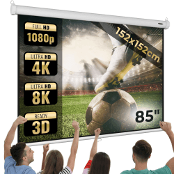 Jago® Leinwand Beamer - 1:1, 4:3, 16:9, HD 4K 3D, Rollo, Manuell Ausziehbar, Gain 1,0 - Beamerleinwand, Projector Screen, Projektionsleinwand, Rolloleinwand, Heimkino (152x152 cm - 85")