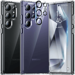 UniqueMe für Samsung Galaxy S24 Ultra Hülle, 5-in-1-Set Handyhülle für Samsung S24 Ultra Case Rundumschutz Schutzhülle Cover,1 Handyhülle & 2 Schutzfolie & 2 Kameraschutz - Transparent Samsung Galaxy S24 Ultra (6.8 Zoll) Transparent