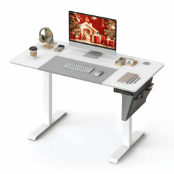 SONGMICS Höhenverstellbarer Schreibtisch elektrisch, 60 x 120 x (72-120) cm, stufenlos verstellbar, gespleißte Platte, Memory-Funktion mit 4 Höhen, basisweiß-Taubengrau LSD015W02 60T x 120B x (72-120)H cm Basisweiß + Taubengrau