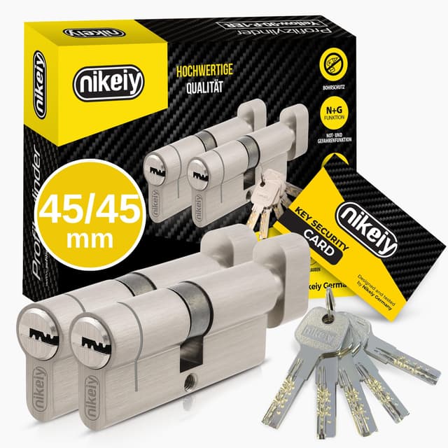 GERCAR Pro+ 2er Set Knaufzylinder gleichschließend 45/45 - N+G Schließzylinder mit Knauf - Zylinderschloss Türschloss mit Bohrschutz und 10 Schlüssel (lang) mit CodeCard | 90 mm | A:45 B:45 | 2 x 90 mm 45/45 Knaufzylinder Pro Plus 2er Gleichschließend