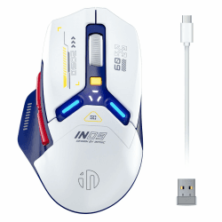 INPHIC IN9 Gaming Maus kabellos, echte Tri-Mode 2,4G Wireless/Type-C Wired/Bluetooth Maus, 10k DPl, vollständig programmierbar, RGB-Beleuchtung, Hyperspeed wiederaufladbare Funkmaus für Laptop PC,Blau blau-weiß