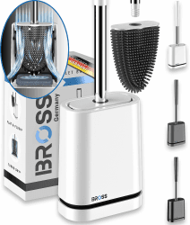 BROSS® Klobürste Silikon - Patentierte Toilettenbürste - Klobürste Weiss - WC Bürste & Klobürstenhalter mit Wandmontage & TurboTrocknung - Innovativ & Antibakteriell - 1er Set