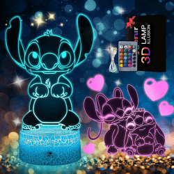 Eygerur 2 Stück Stitch Lampe, Lilo und Stitch Geschenke, 3D LED Illusion 16 Farben Stitch Nachtlicht USB Smart Touch Fernbedienung Tischlampe Stitch Licht für Kinderzimmer Dekoration Urlaub Geschenke Licht-03
