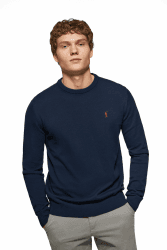 Polo Club Herren Strickpullover Rundkragen - Sweat Männer 100% Baumwolle - Langarm Herren Pullover Crew Neck Shirt M Navy-blau