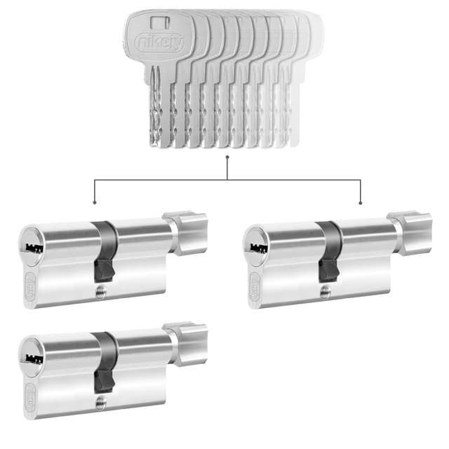 GERCAR 3x Knaufzylinder gleichschließend 3 Schließzylinder 30/30 inkl. 15 Schlüssel - 60 mm - Türschloss Zylinderschloss mit N+G Funktion gleichschliessendes 3er Set - Länge: 60mm A:30 B:30 60 mm 30/30 - mit Knauf 3er Set (Gleichschließend)