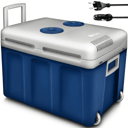 tillvex Kühlbox elektrisch 40L mit Rollen | Mini-Kühlschrank 230 V und 12 V für KFZ Auto Camping | kühlt & wärmt | ECO-Modus (Blau)