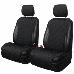 Leader Accessories 2er-Set universelle PKW-Sitzauflagen Vordersitz atmungsaktive Autositzbezüge rutschfeste Schutzbezüge abgesteppte Autoschonbezüge Seitenairbag Kompatibel (Schwarz) Schwarz Einzelsitz