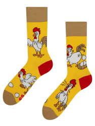 Dedoles Socken Unisex Damen Herren & Kinder Baumwolle viele lustige Designs Fussball Fahrrad Pferde Pflanzen Feuerwehr Geschenk links rechts verschieden 43-46 Huhn oder Ei