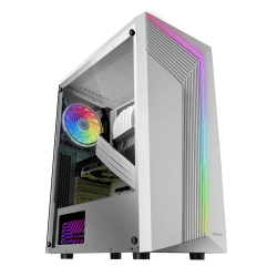 MarsGaming MC-X7 Weiß, PC Gaming ATX Gehäuse, ARGB Front, 12cm RGB Lüfter, Volles Seitenfenster MCX7W