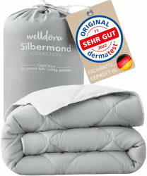 Welldora OPTICLIMA Allergiker Bettdecke 135x200 | Fachärztlich geprüft | Oeko-Tex Zertifiziert in Deutschland | Ganzjahresdecke für Sommer & Winter | Wendedecke Silbergrau-Weiß | Premium Steppdecke Einteilige Ganzjahresdecke 135 x 200 cm