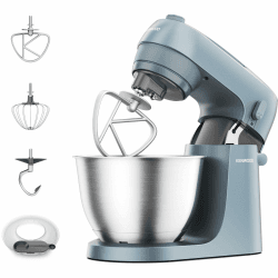 Kenwood Go Küchenmaschine KZM35.000GY, platzsparend, inkl. 4-Liter-Schüssel, K-Haken, Ballonschneebesen, Knethaken, Spritzschutz & Messlöffel, Metallgehäuse mit Tragegriff, 800W, Blau Küchenmaschine Blau